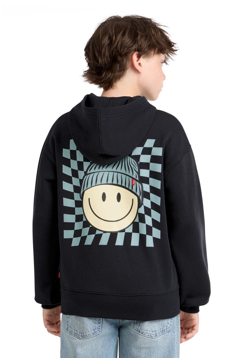 Kids' Winter Smiley Full Zip Graphic Hoodie, Alternate, color, JET BLACK