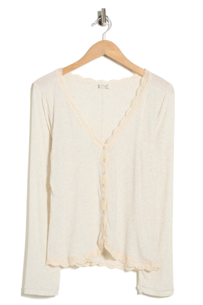 Big Love Lace Trim Knit Button-Up Top, Alternate, color, OATMEAL HEATHER