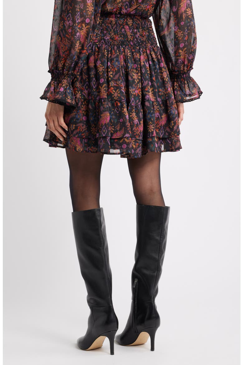 Floral Pleated Chiffon Miniskirt, Alternate, color, BLACK- PURPLE ROSE TAPESTRY