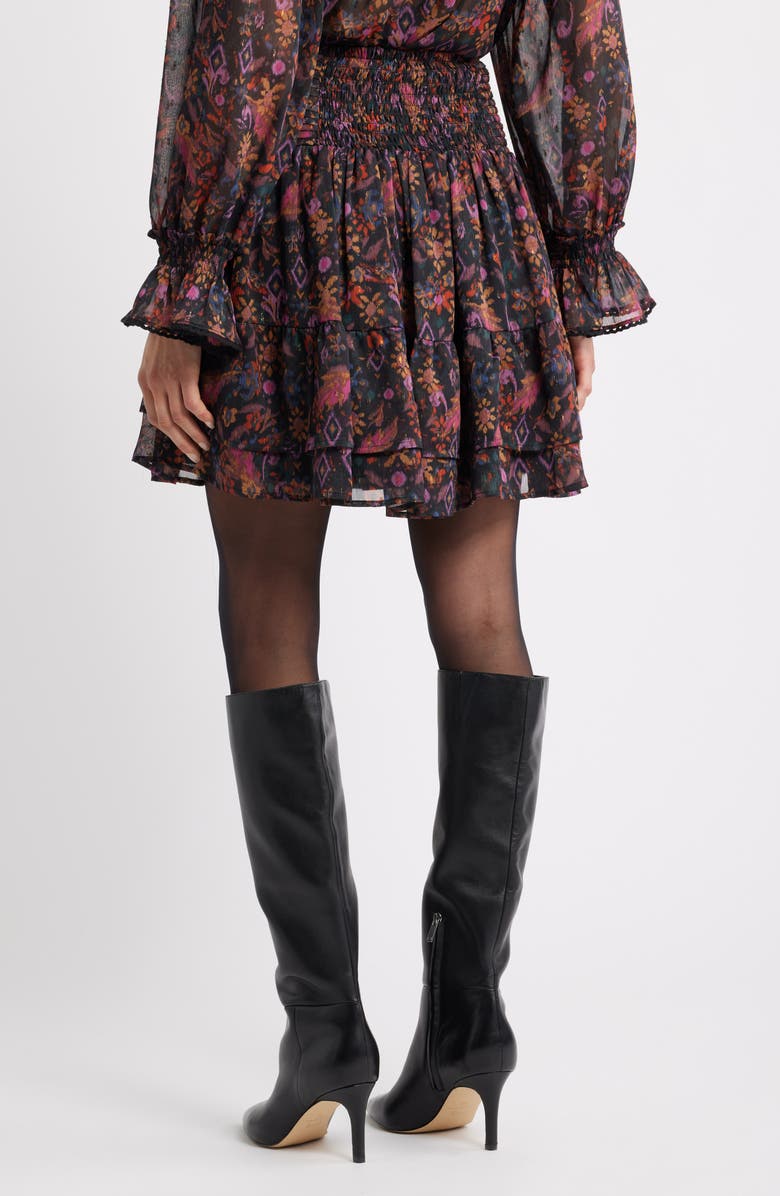 Treasure & Bond Floral Pleated Chiffon Miniskirt, Alternate, color, Black- Purple Rose Tapestry