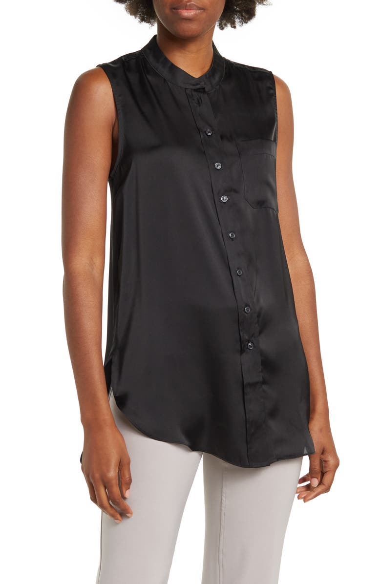 DR2 by Daniel Rainn Sleeveless Satin Button-Up Tunic, Main, color, 