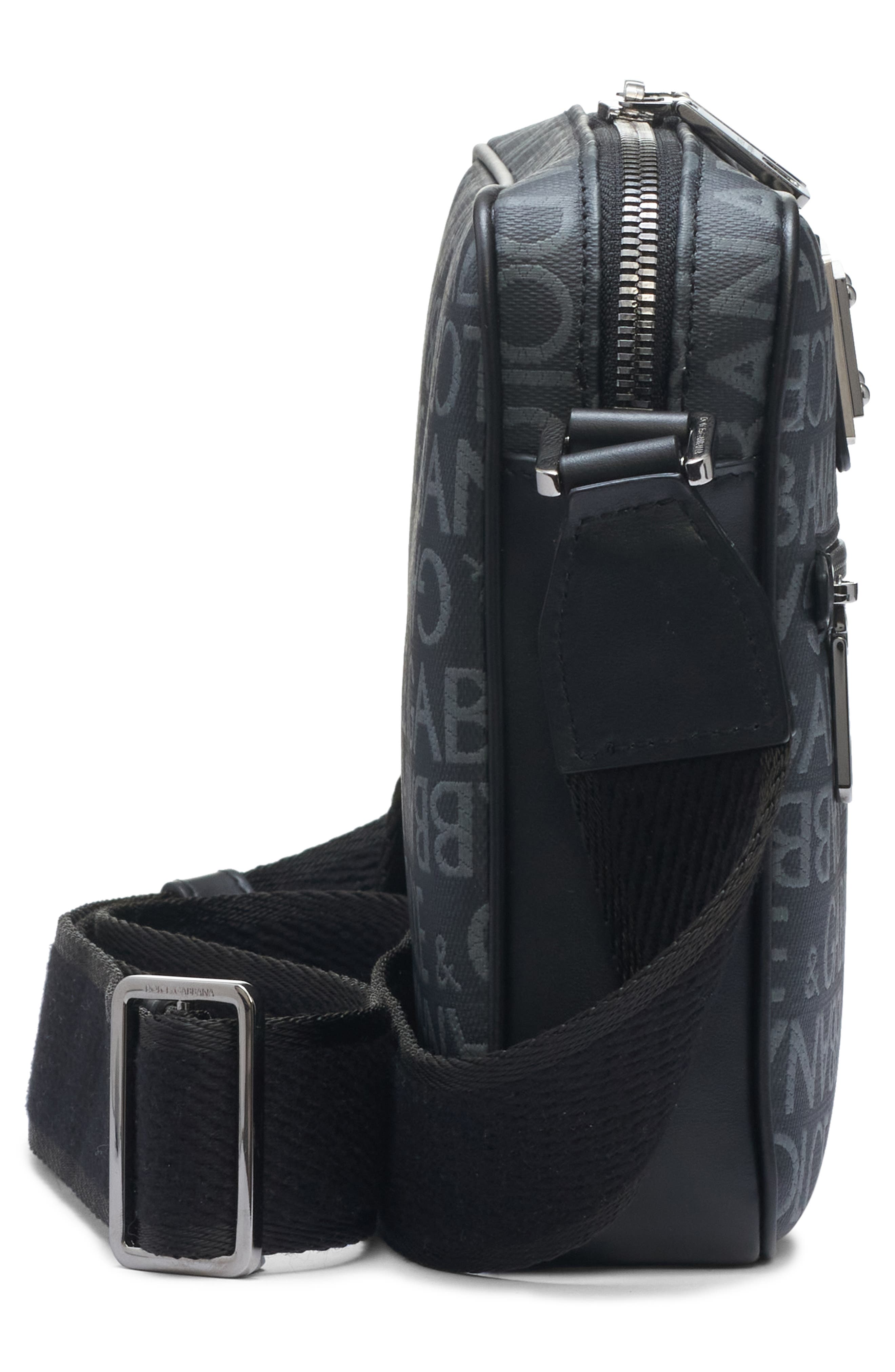 Dolce&Gabbana Logo Plaque Logo Jacquard Crossbody Bag, Alternate, color, Black/ Grey