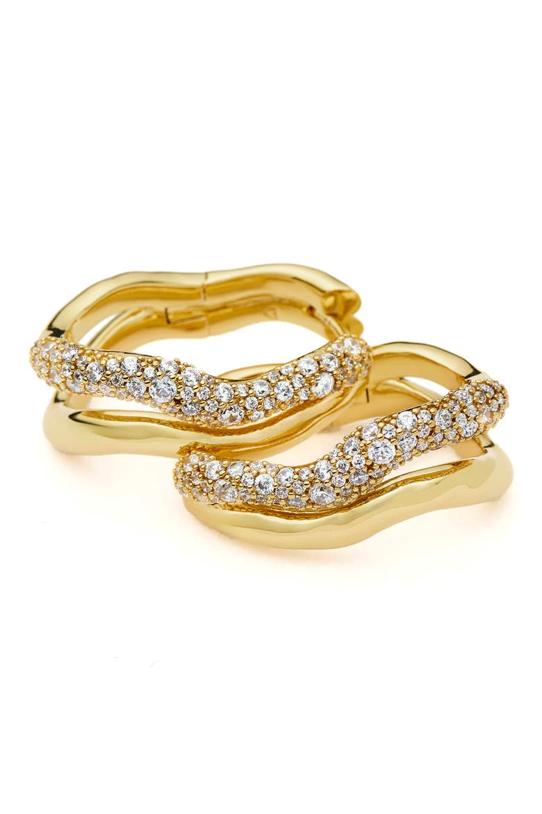 Molten Snow Cubic Zirconia Double Hoop Earrings, Alternate, color, GOLD