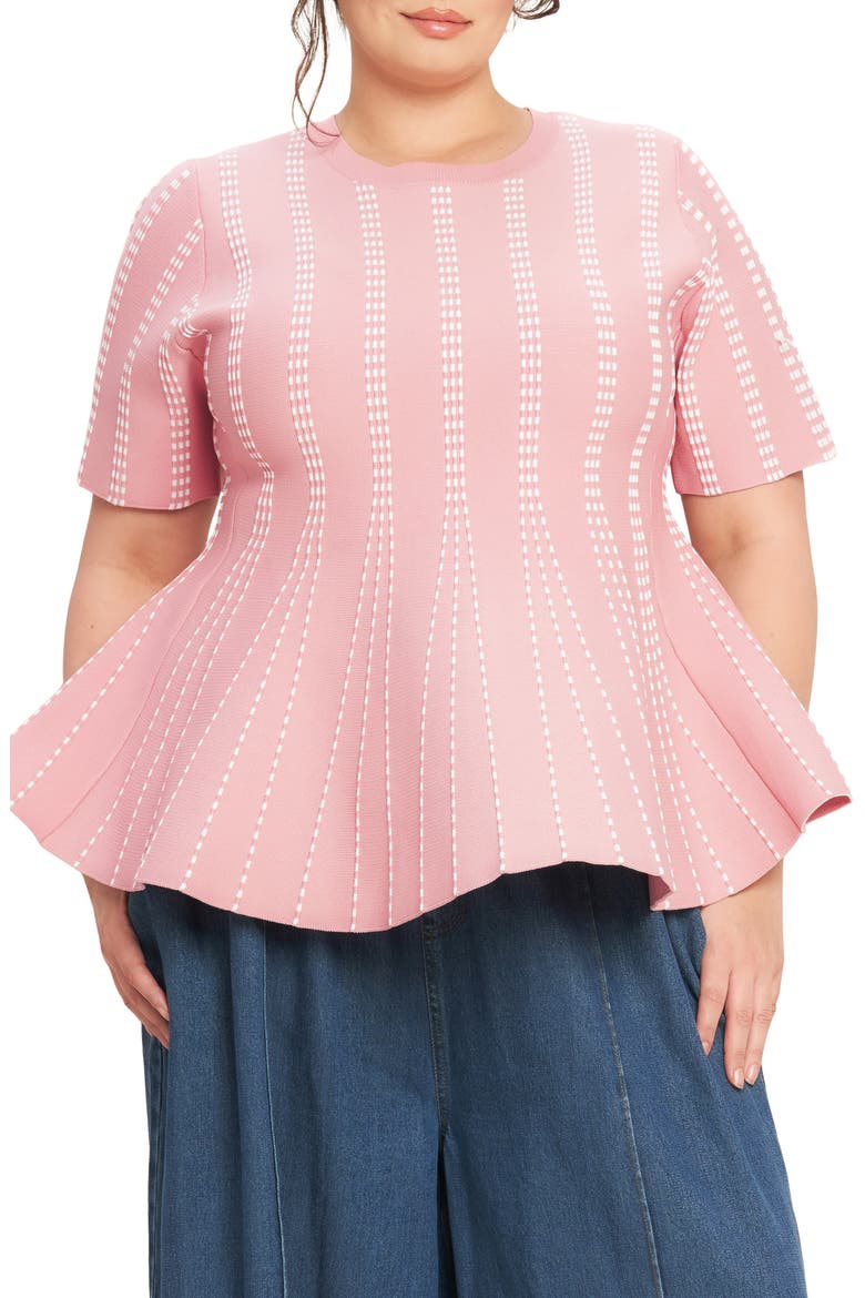 Peplum Sweater Top, Main, color, PINK/ WHITE