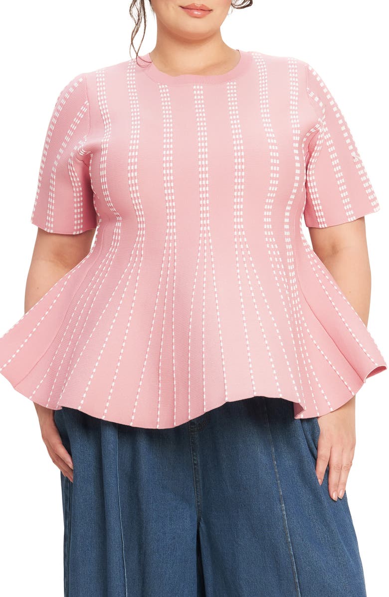 FLYING TOMATO Peplum Sweater Top, Main, color, Pink/ White