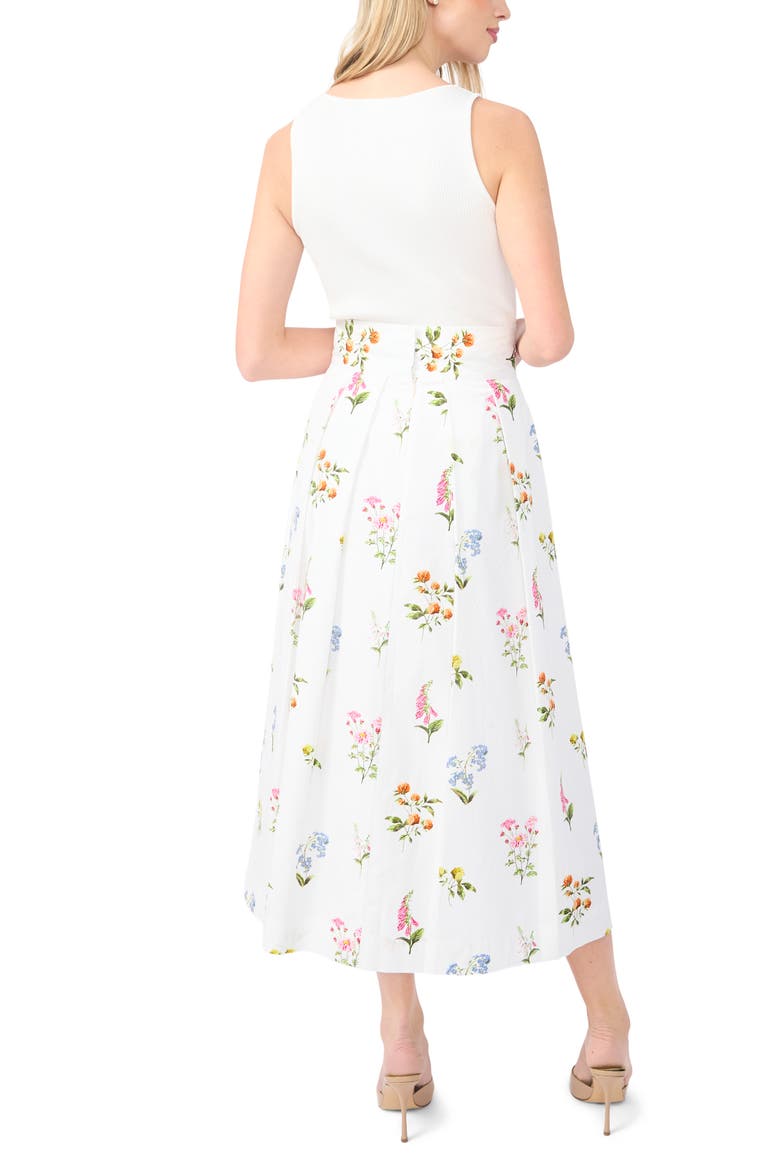 Rihana Pleated Floral Cotton Midi Skirt, Alternate, color, VANILLA ICE