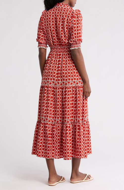 Max Studio Floral Short Sleeve Tiered Maxi Dress In Cream/papaya Poppy Buds