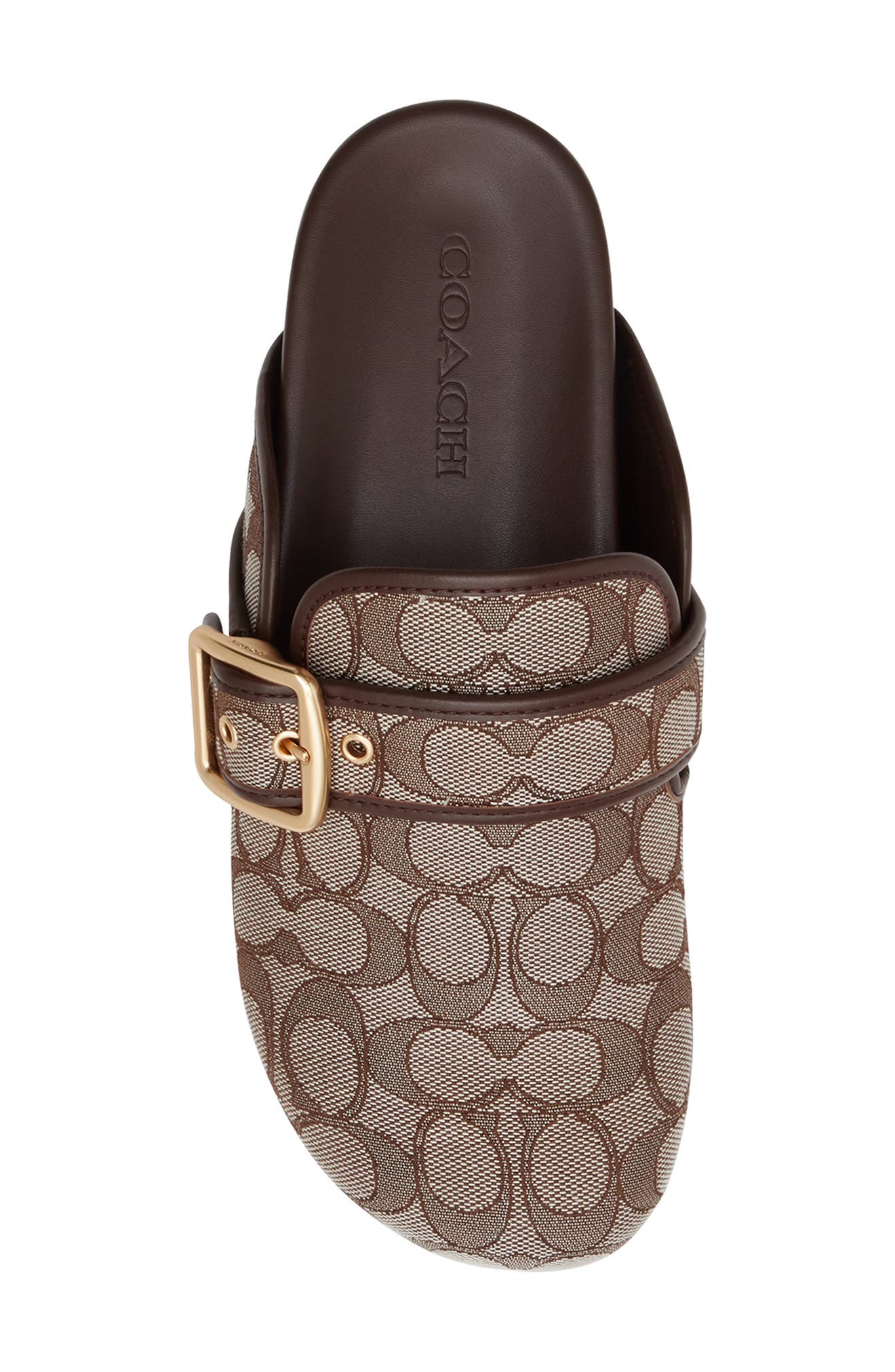 COACH Archival Signature Jacquard Buckle Clog, Alternate, color, Oak/ Maple