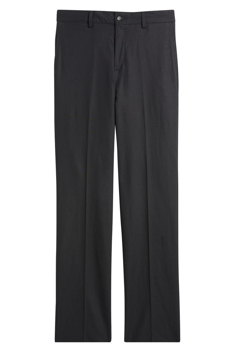 Pleated Cotton & Linen Straight Leg Pants, Alternate, color, BLACK