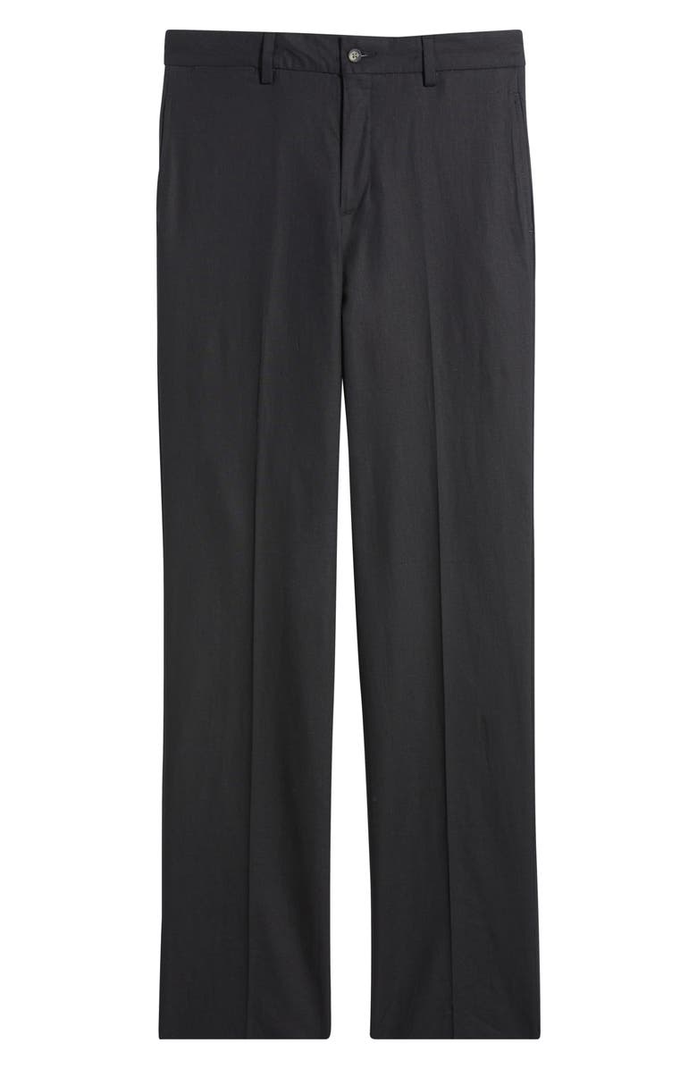 Berle Pleated Cotton & Linen Straight Leg Pants, Alternate, color, Black