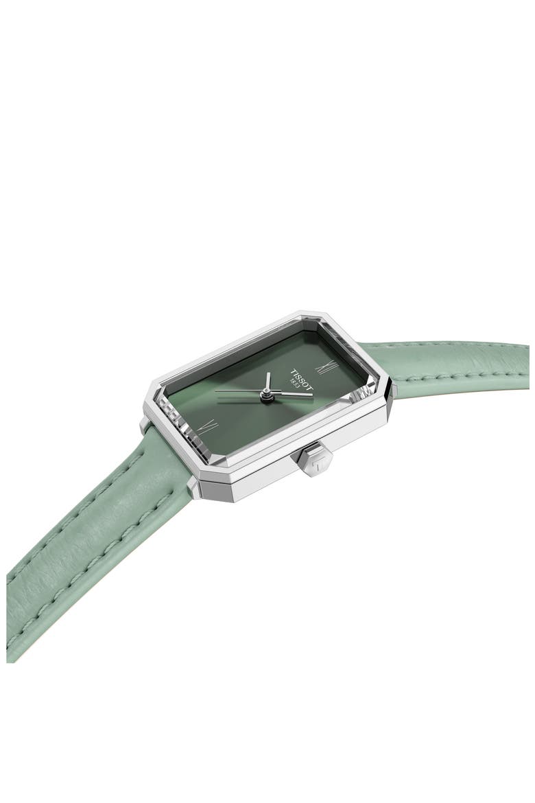 SRV Leather Strap Watch, 21.8mm, Alternate, color, GREEN