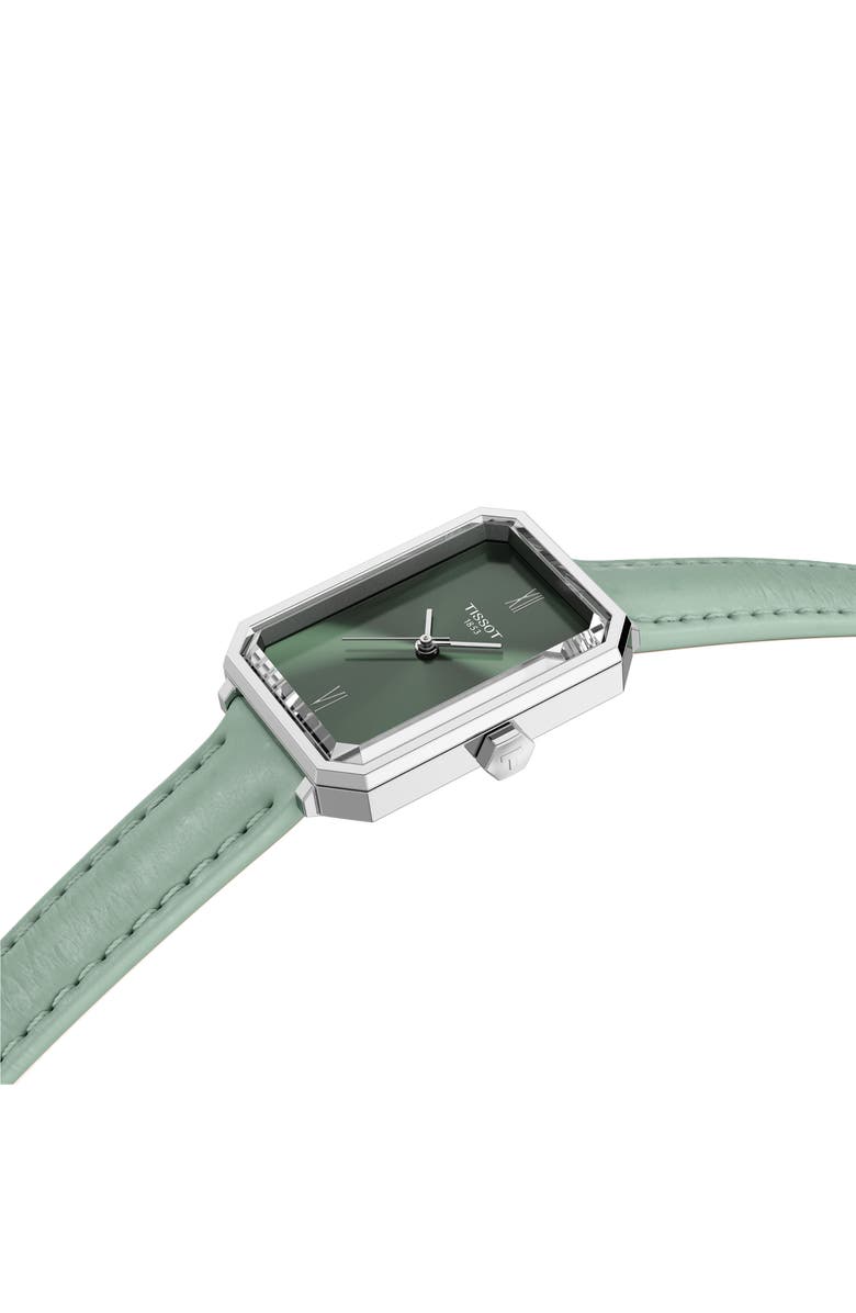 Tissot SRV Leather Strap Watch, 21.8mm, Alternate, color, Green