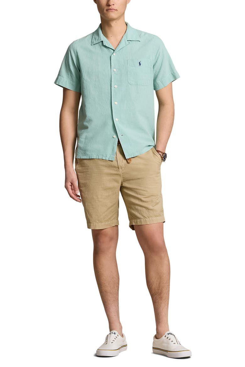 Linen & Cotton Camp Shirt, Alternate, color, CELADON