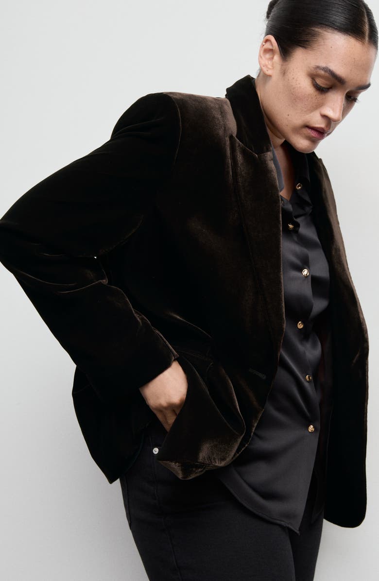 MANGO Structured Velvet Blazer, Alternate, color, Chocolate