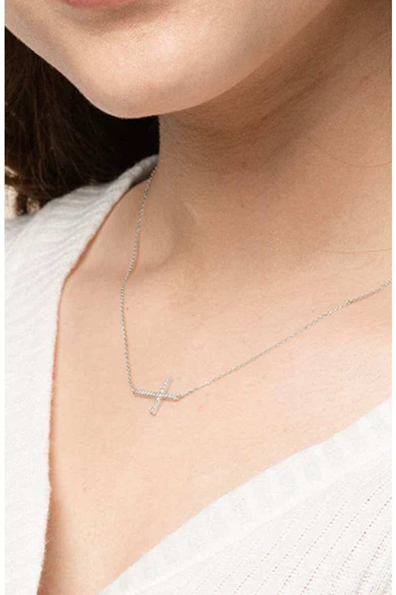 Sterling Silver 18k Gold Plated Horizontal Cross Necklace Gift Idea, Alternate, color, Silver