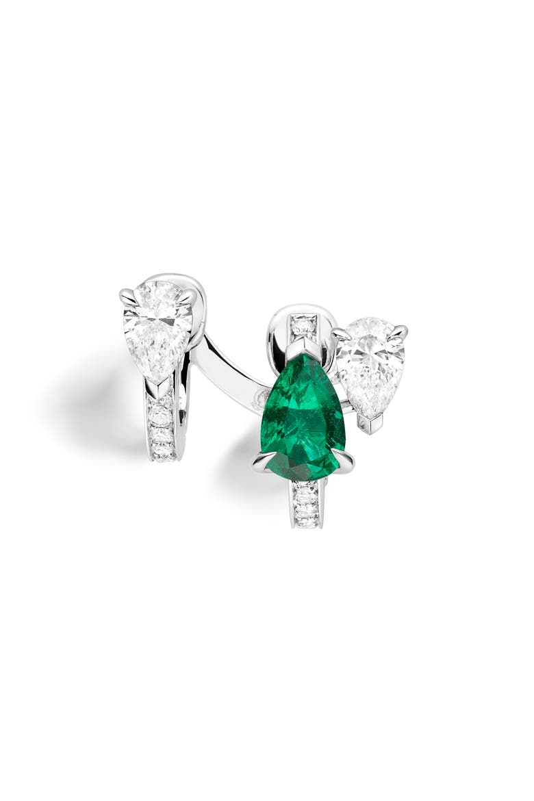 Serti sur Vide Pavé Diamond & Emerald Earring, Main, color, WHITE GOLD/ EMERALD