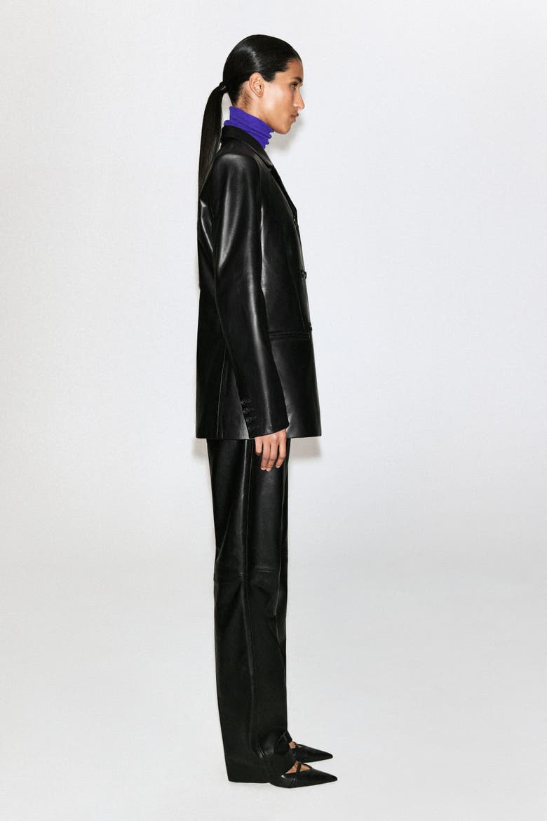 Leather Double-Breasted Blazer, Alternate, color, BLACK