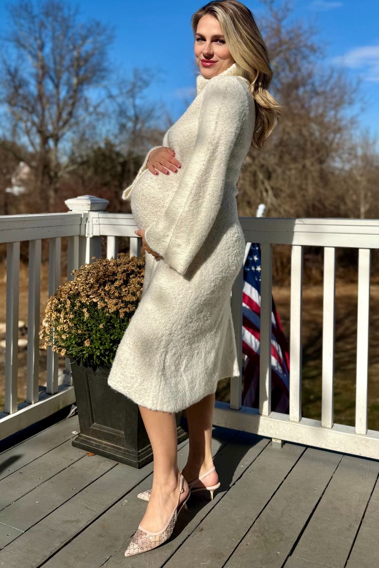 Turtleneck Bell Sleeve Sweater Dress, Alternate, color, Ivory