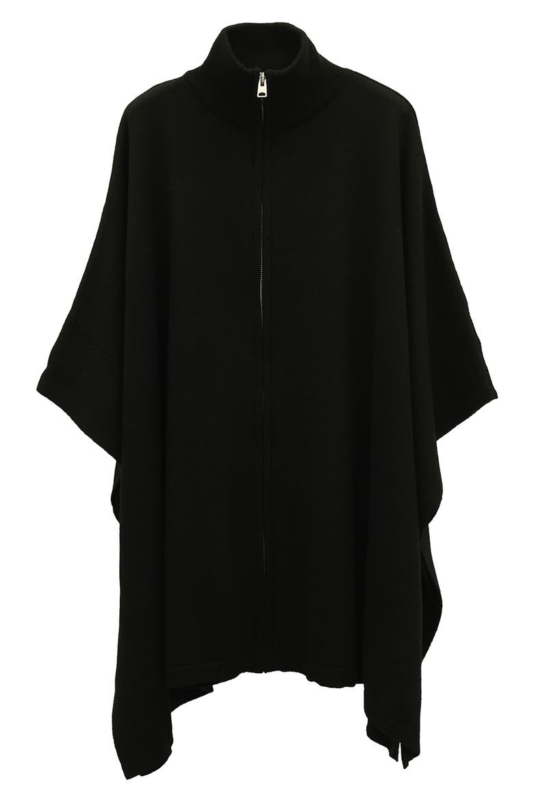 Zip-Up Poncho, Main, color, BLACK