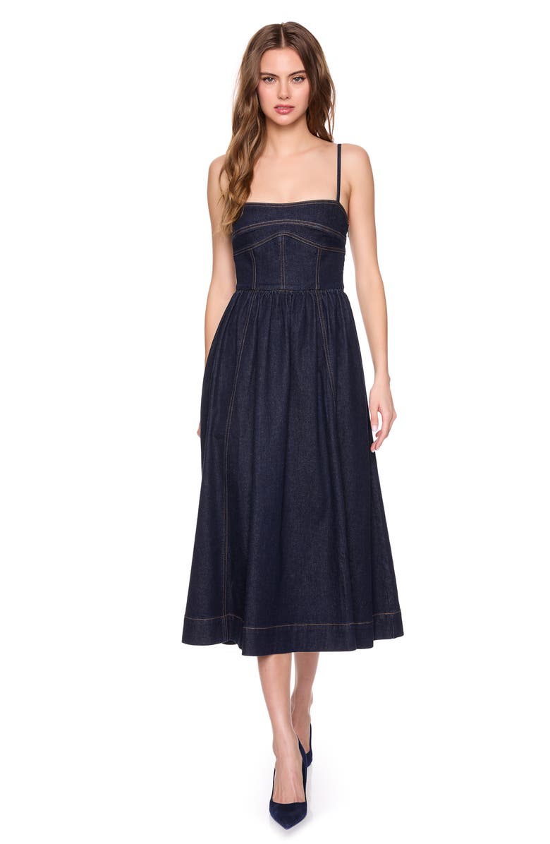 Susana Monaco Corset Denim Midi Dress, Alternate, color, Dark Denim