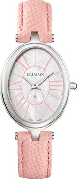 Balmain Haute Elegance Oval Leather Strap Watch, 26mm x 32mm