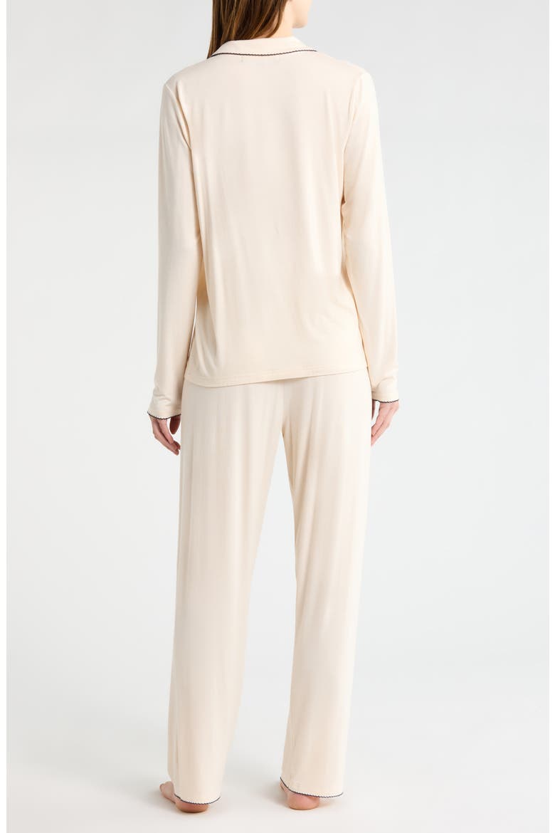 Scalloped Edge Pajamas, Alternate, color, CREAM/ BLUE COMBO