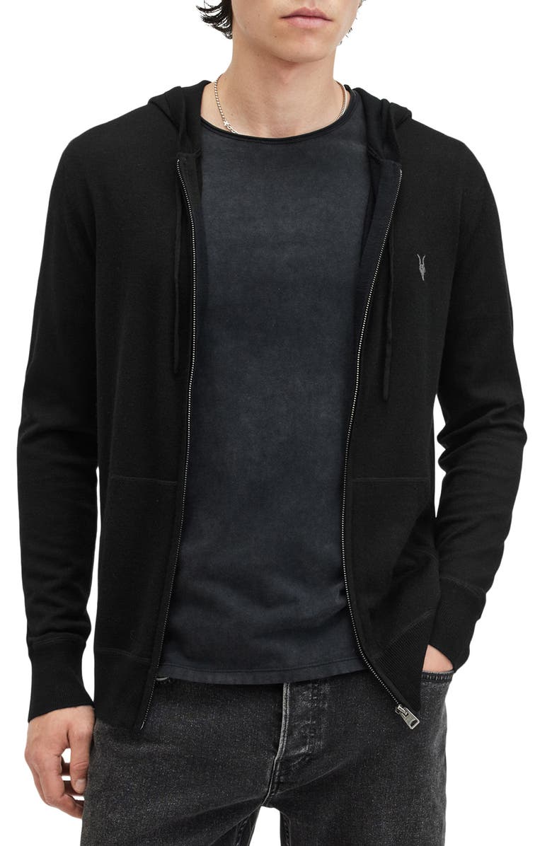 AllSaints Mode Merino Wool Hoodie, Alternate, color, Black
