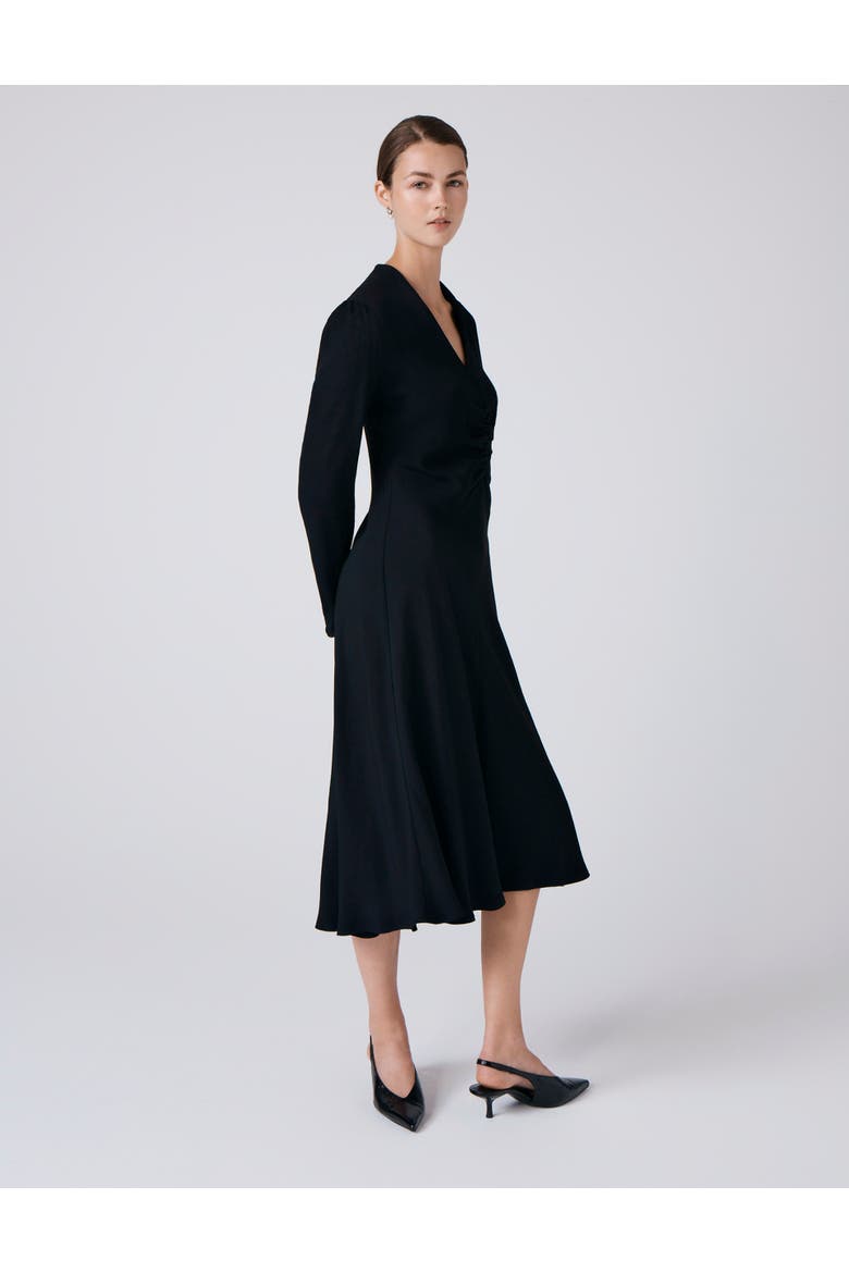 Cecelia Crepe V Neck Midi Dress, Alternate, color, Black
