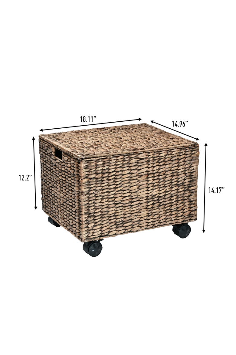 Ashton Classic Farmhouse Hand-Woven Hyacinth Rolling Filing Basket with Lid and 360 Degree Lockable Wheels, Alternate, color, Brown
