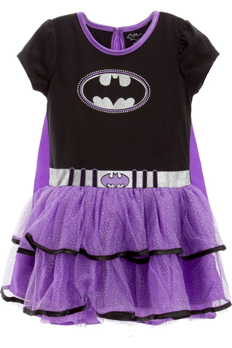 Justice League Dress and Leggings Set with Cape, Alternate, color, Batgirl Purple