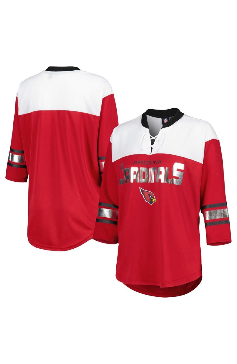 G-III 4HER BY CARL BANKS Women's G-III 4Her by Carl Banks Cardinal/White Arizona Cardinals Double Team 3/4-Sleeve Lace-Up T-Shirt, Main, color, Cardinal