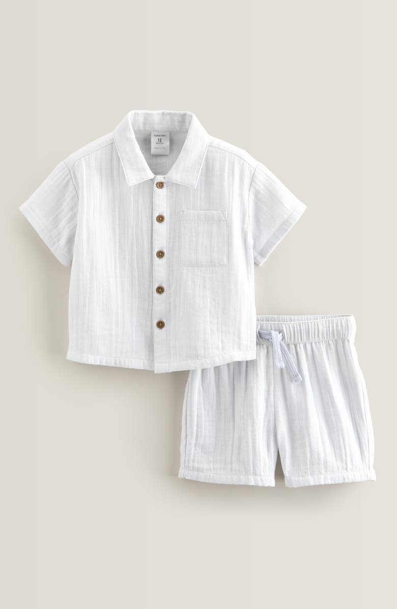 Nordstrom Stripe Short Sleeve Cotton Button-Up Shirt & Shorts Set, Main, color, Blue Feather Fine Stripe