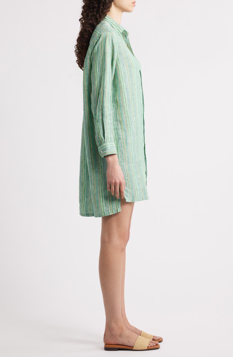 Frank & Eileen Hunter Stripe Step Hem Linen & Cotton Shirtdress, Alternate, color, Green W Yellow Blue Stripes