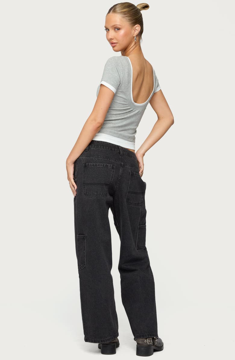 EDIKTED Julietta Layered Scoop Back T-Shirt, Alternate, color, Gray-Melange