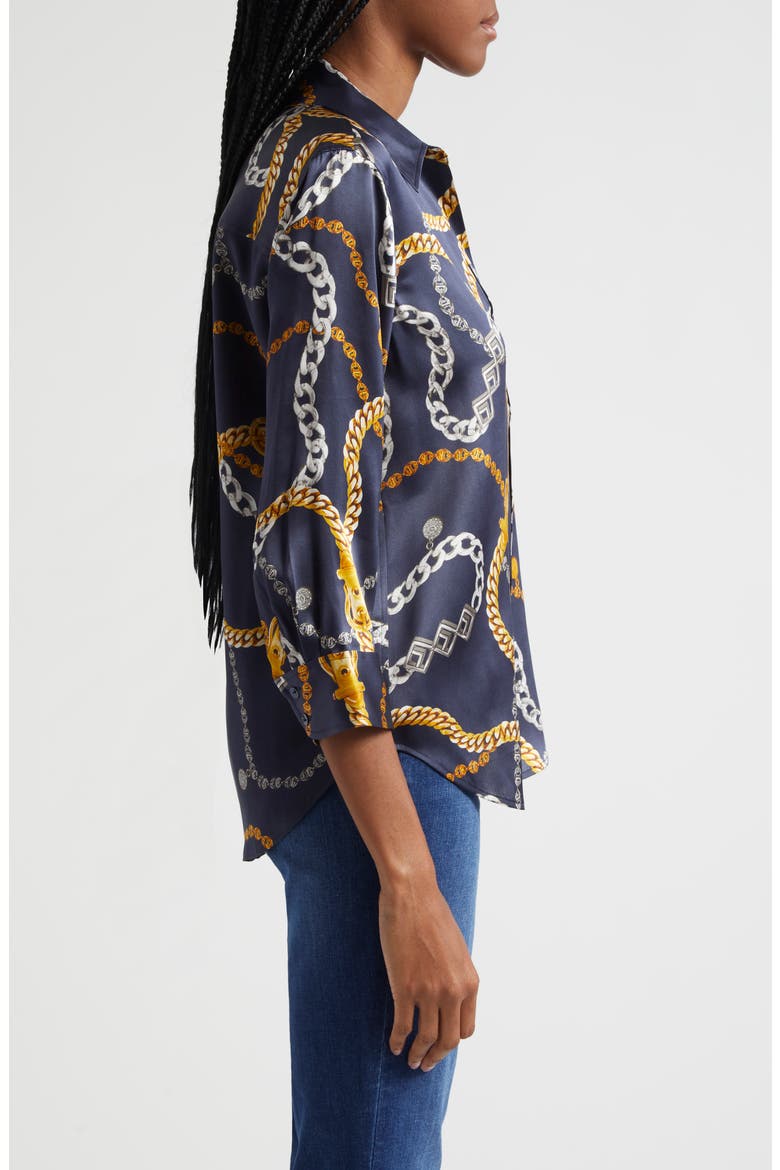 Dani Chain Print Silk Button-Up Shirt, Alternate, color, MIDNIGHT MULTI CLASSIC CHAIN