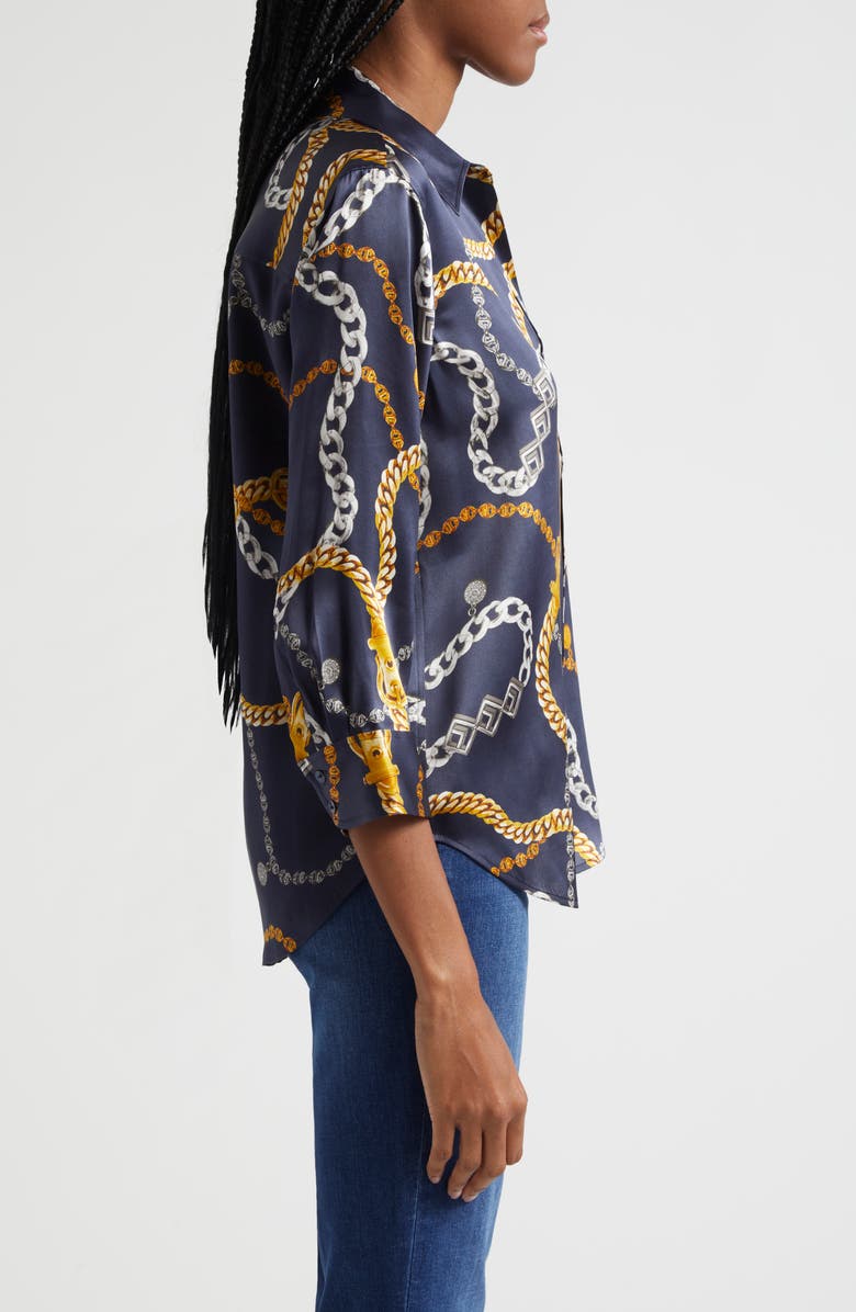 L'AGENCE Dani Chain Print Silk Button-Up Shirt, Alternate, color, 