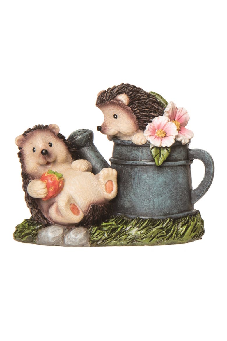 5.5 Inch Multicolor Spring Hedgehog Watering Can Figurine Decorative Polyresin Garden Accent, Main, color, Multicolored
