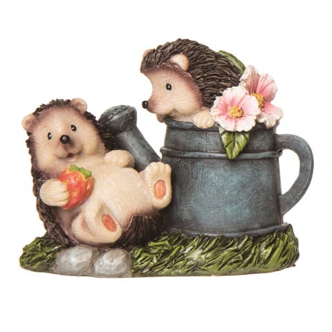5.5 Inch Multicolor Spring Hedgehog Watering Can Figurine Decorative Polyresin Garden Accent