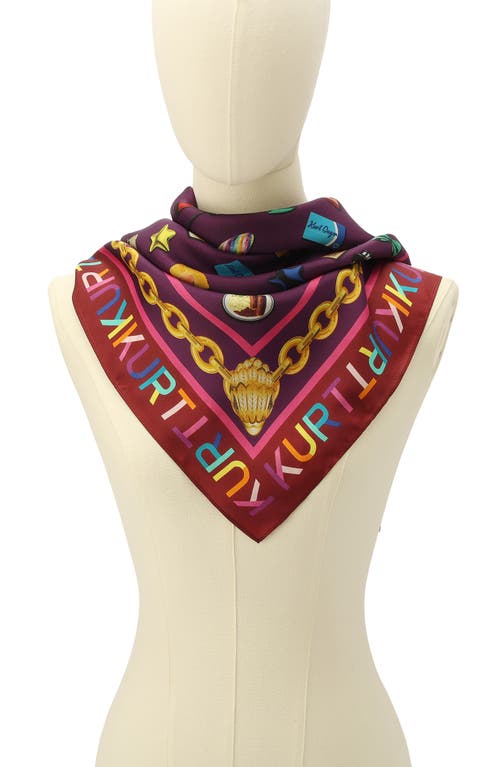 Kurt Geiger London London Icons Print Silk Square Scarf In Burgundy