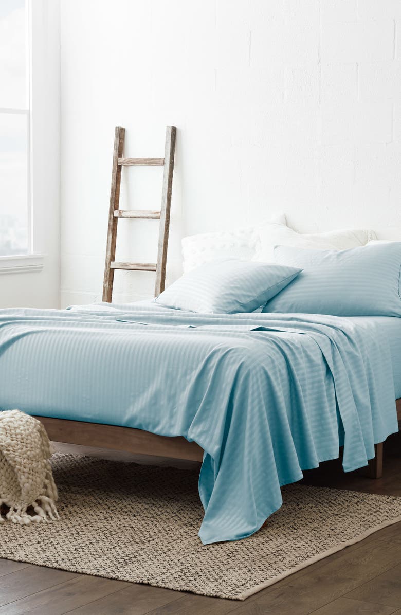 HOMESPUN Hotel Collection Premium Ultra Soft 4-Piece Striped Queen Bed Sheet Set - Aqua, Alternate, color, Aqua