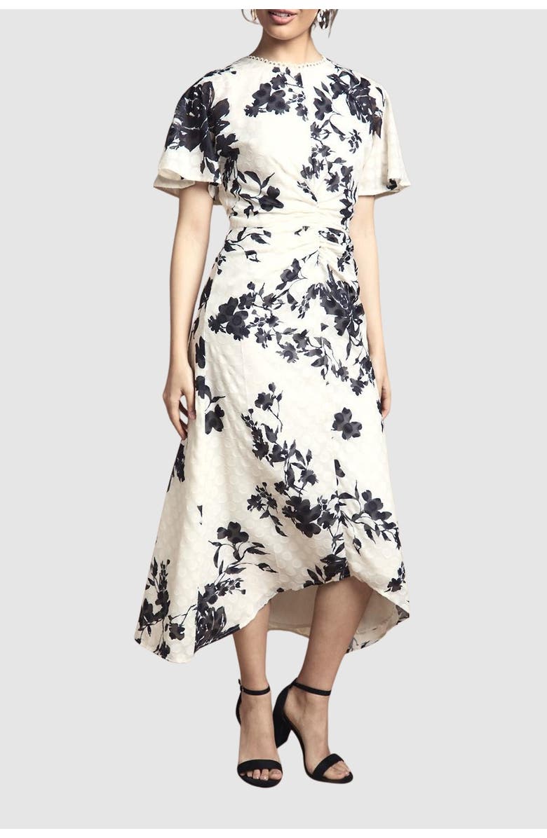 Wallis Floral Jacquard Cape Sleeve Midi Dress, Alternate, color, Ivory
