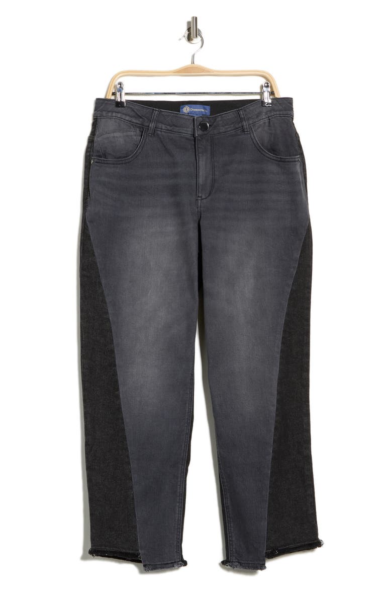 Frayed Step Hem High Waist Ankle Straight Leg Jeans, Alternate, color, GREY/ BLACK
