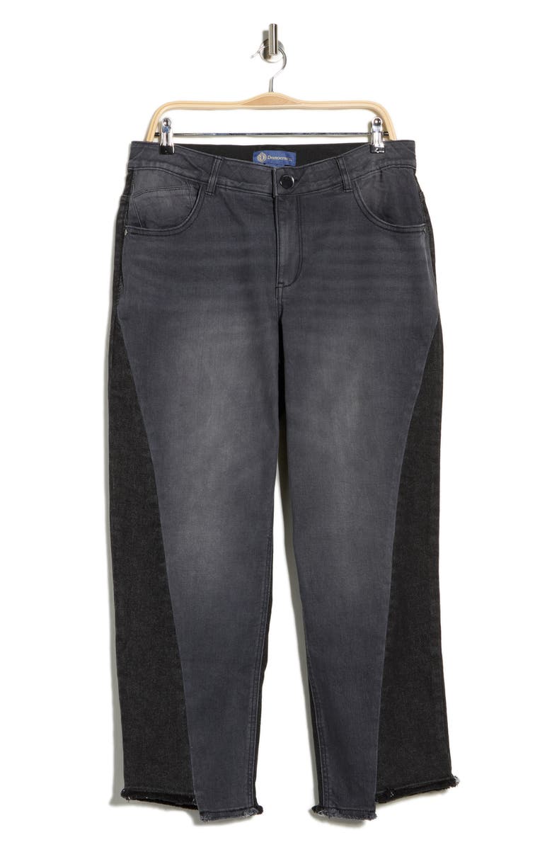 Democracy Frayed Step Hem High Waist Ankle Straight Leg Jeans, Main, color, Grey/ Black