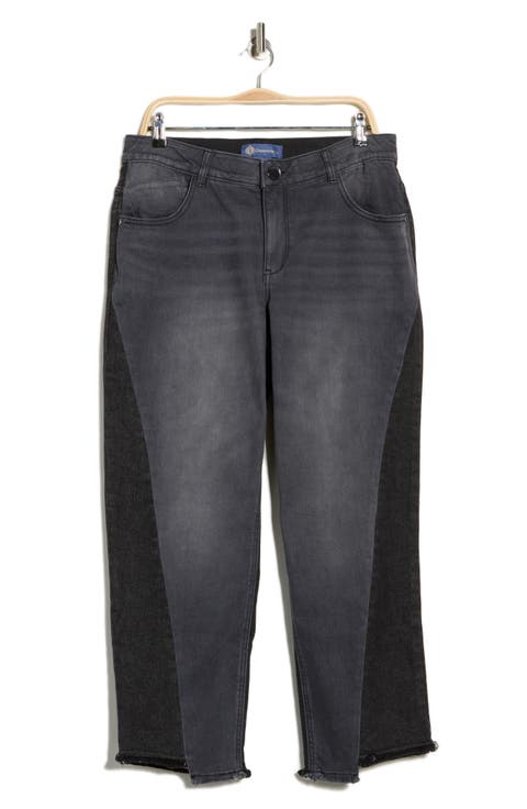 Frayed Step Hem High Waist Ankle Straight Leg Jeans (Plus)