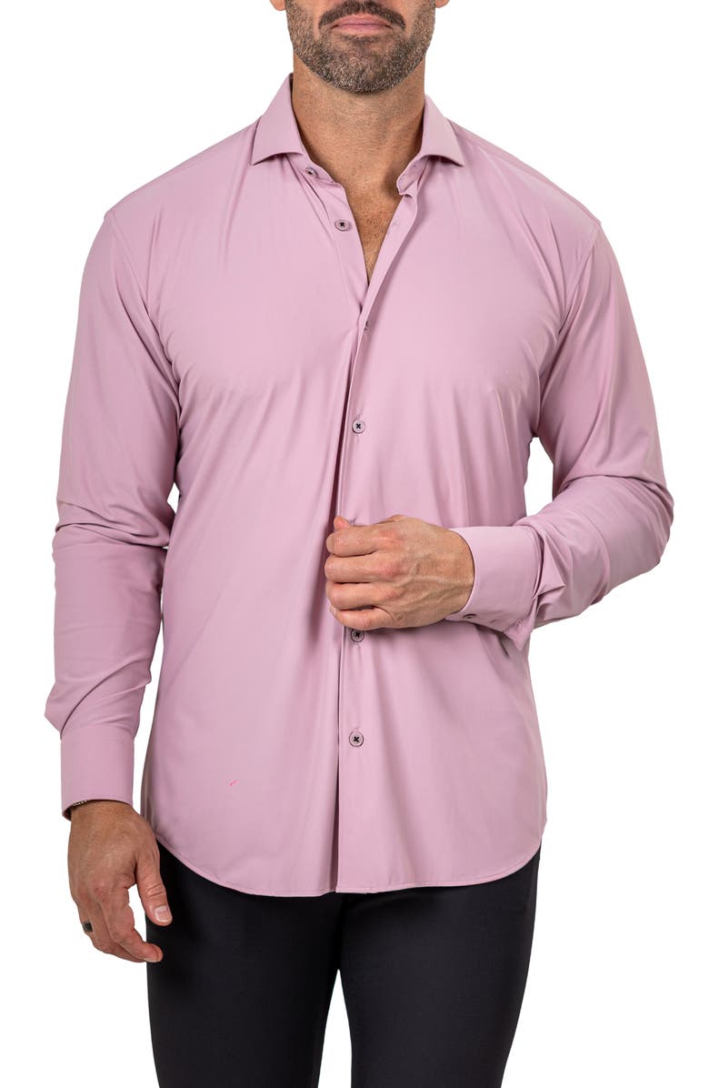 Maceoo Eins Shaped Fit Marthy3010 Pink Knit Button-Up Shirt, Alternate, color, 