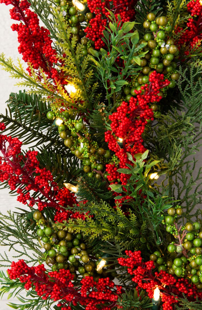 Balsam Hill Outdoor Pre Lit Berry Burst Wreath, Alternate, color, Led Clear