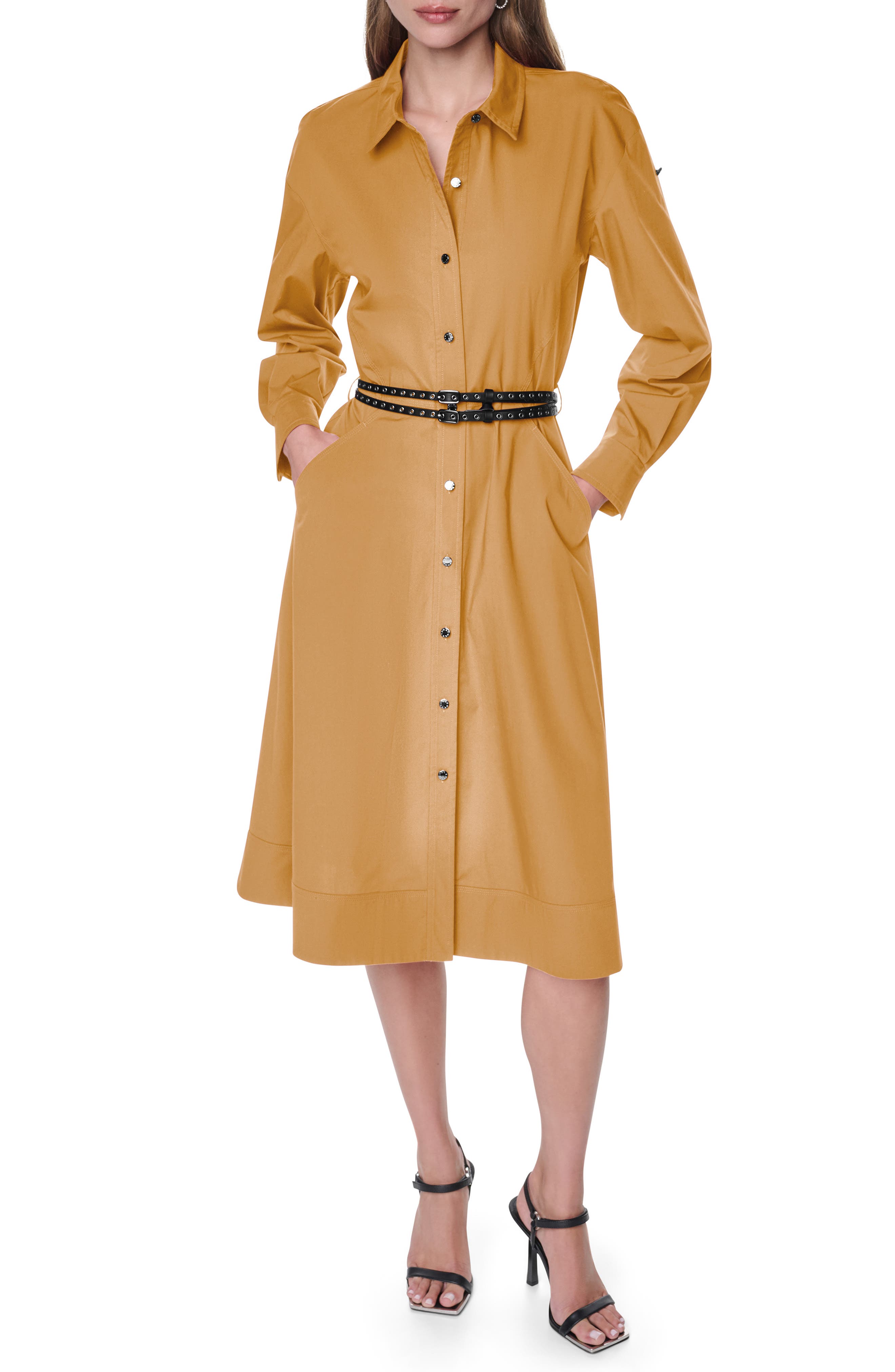 Long Sleeve Stretch Cotton Shirtdress - image 3