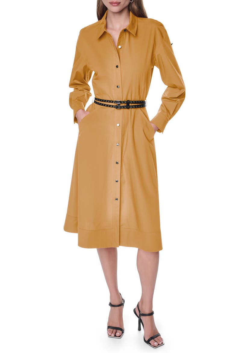 Long Sleeve Stretch Cotton Shirtdress, Main, color, DUNE