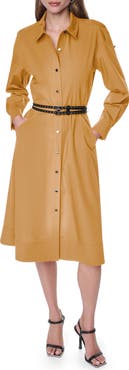 DKNY Long Sleeve Stretch Cotton Shirtdress