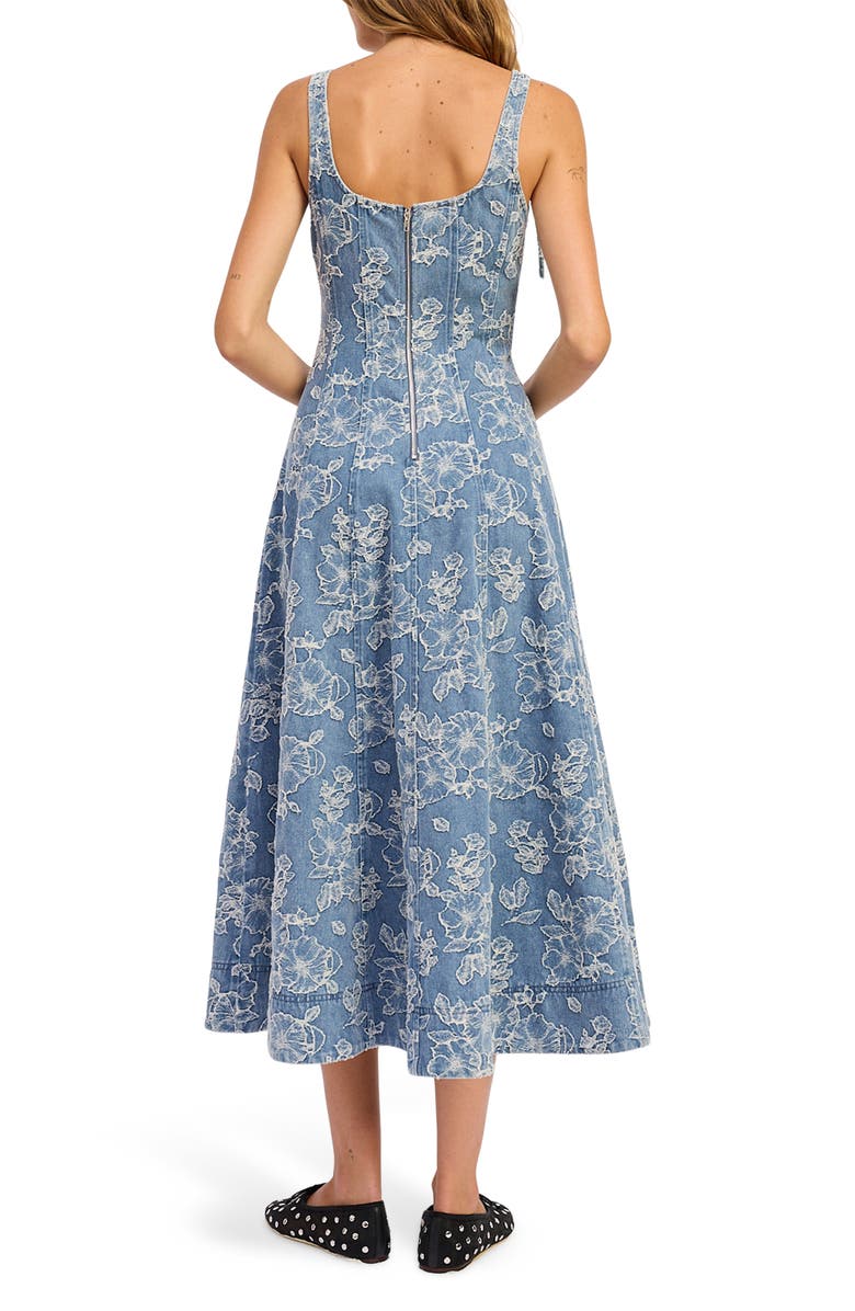 En Saison Opal Embroidered Floral Denim Midi Dress, Alternate, color, Medium Wash Denim